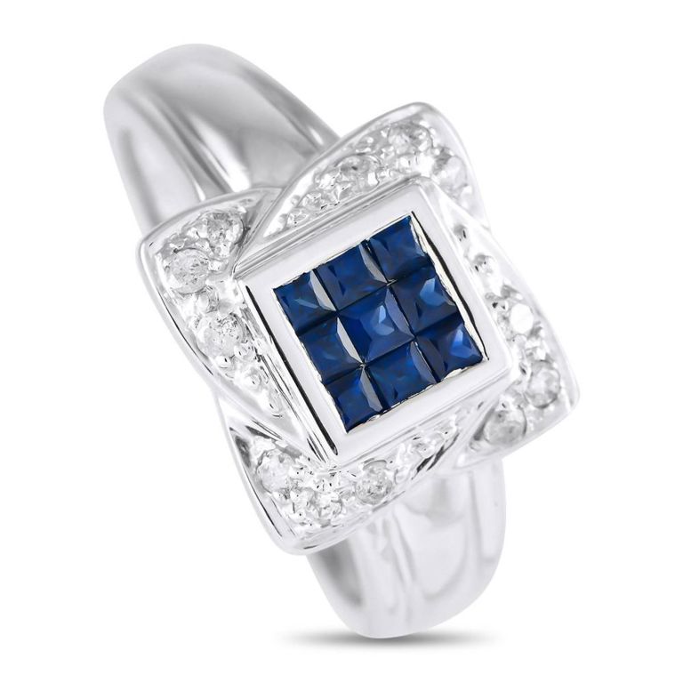 14k white gold diamond and sapphire ring