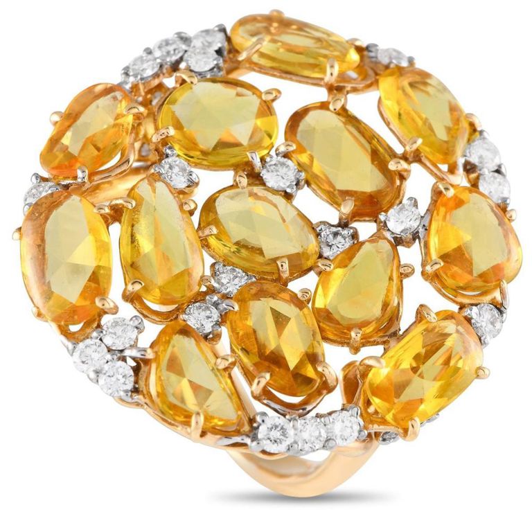 18k yellow gold diamond and sapphire cocktail ring