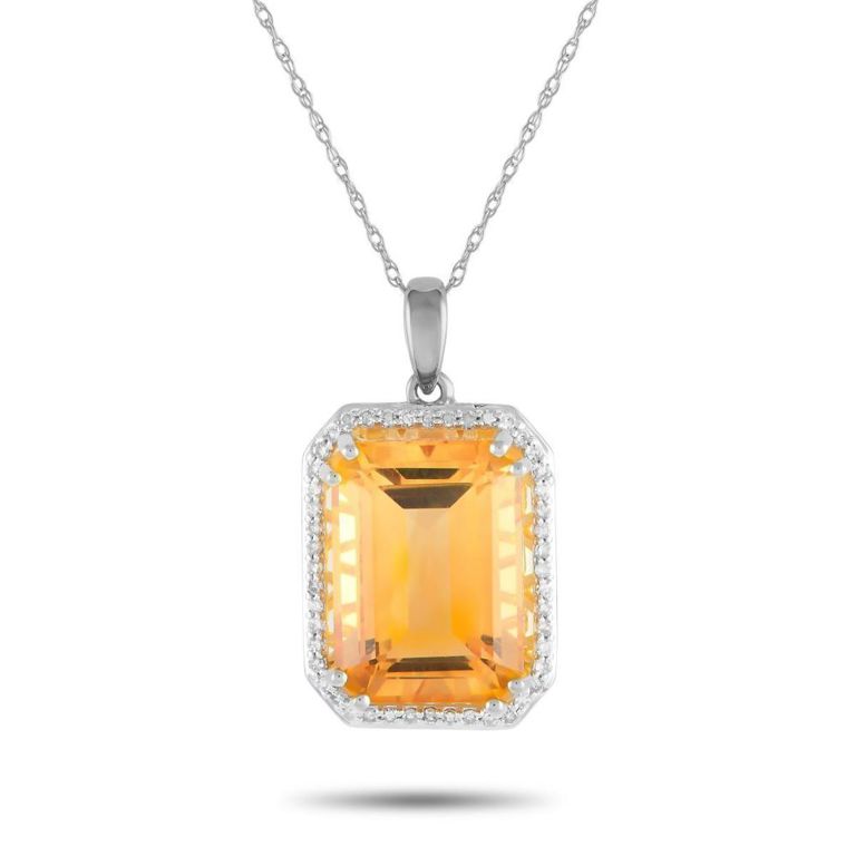 14k white gold diamond and citrine pendant necklace