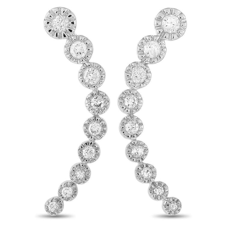 14k white gold diamond climber earrings