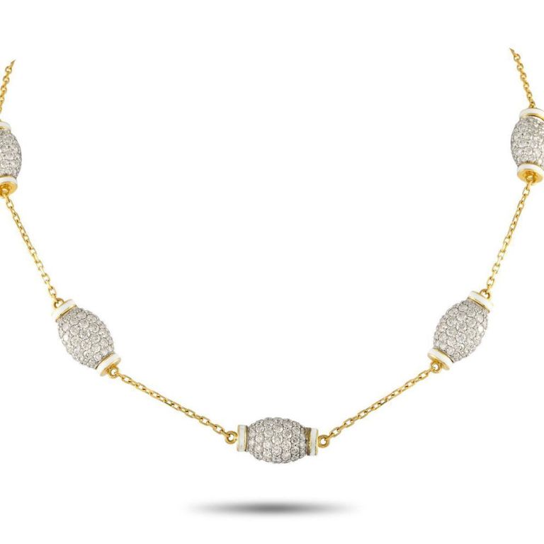 Platinum and 18k yellow gold diamond station necklace