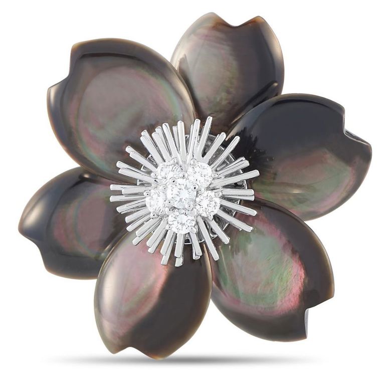 18k white gold diamond and mother of pearl brooch