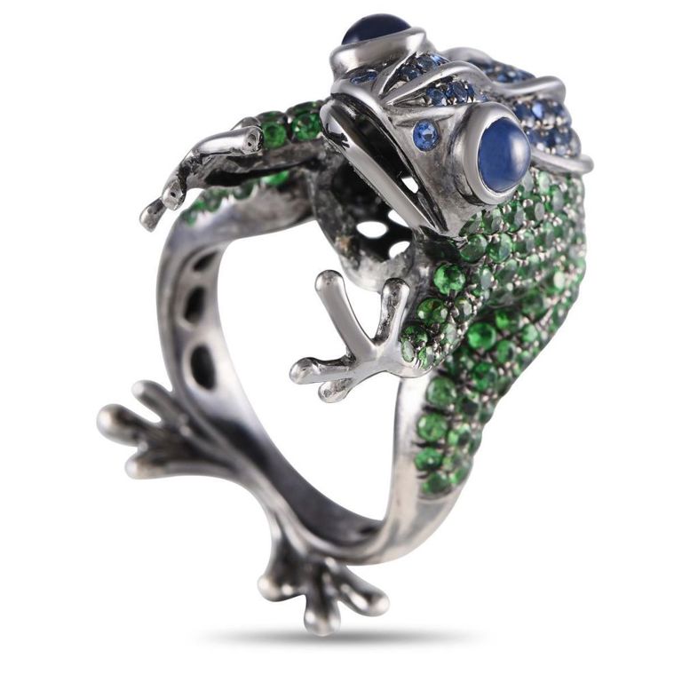18k white gold tsavorite and sapphire ring