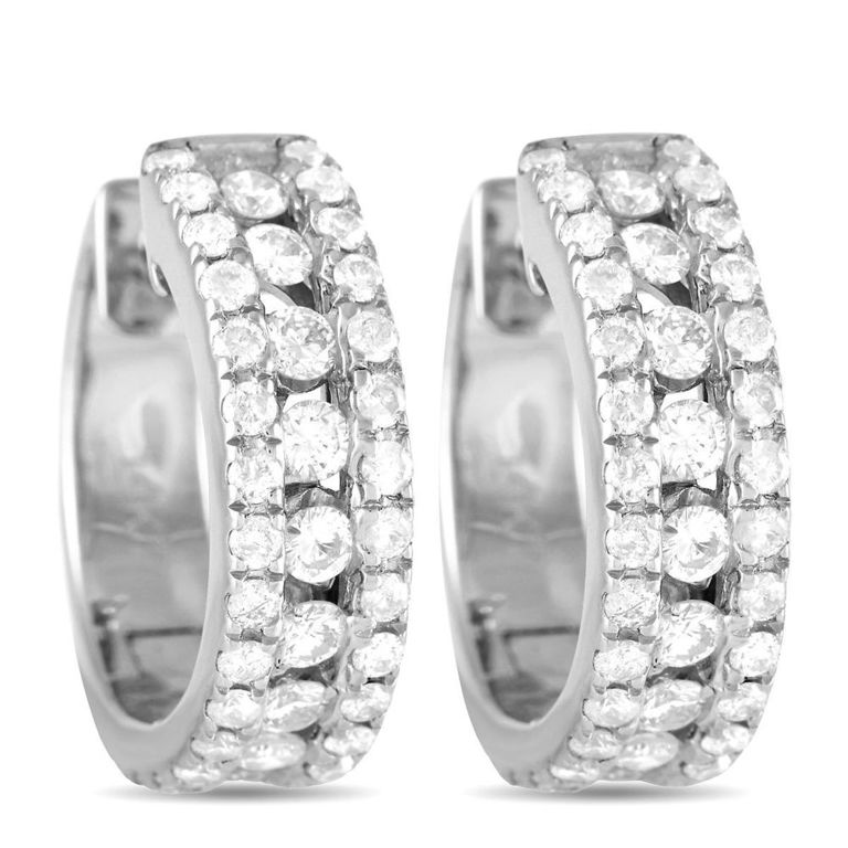 14k white gold diamond hoop earrings