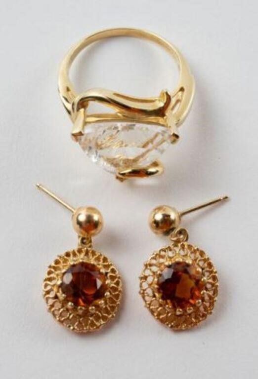 14k yellow gold ring and earrings