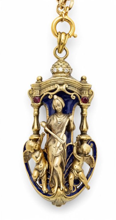14k gold enamel pendant necklace