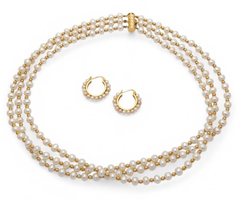 14k yellow gold pearl jewelry set