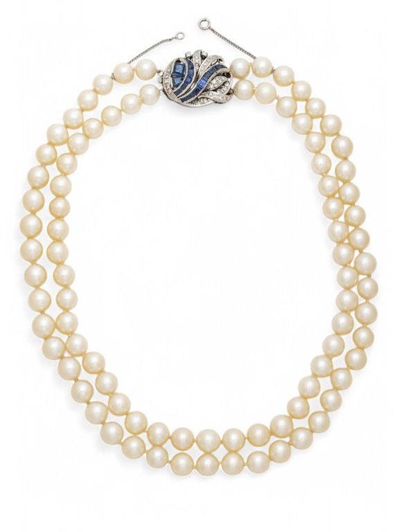 14k white gold double-strand pearl necklace