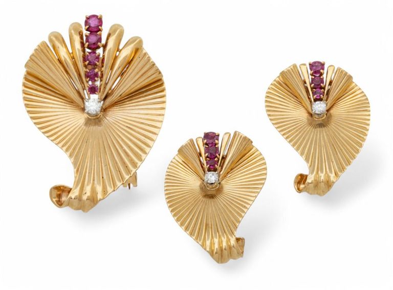 14k yellow gold ruby set