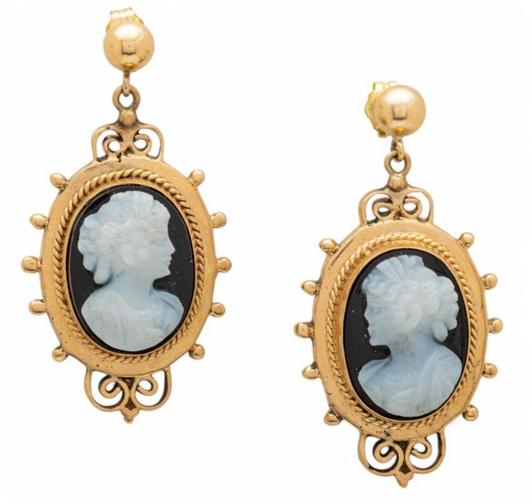 14k yellow gold cameo earrings