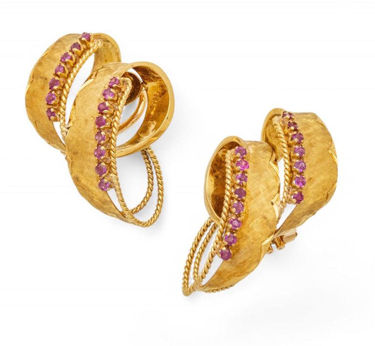 Italian 18k gold and ruby clip earrings