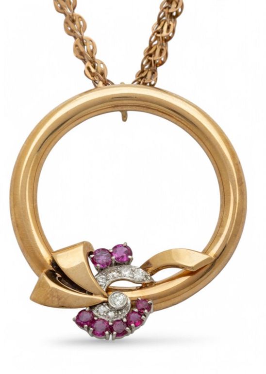 14k gold chain with ruby and diamond pendant