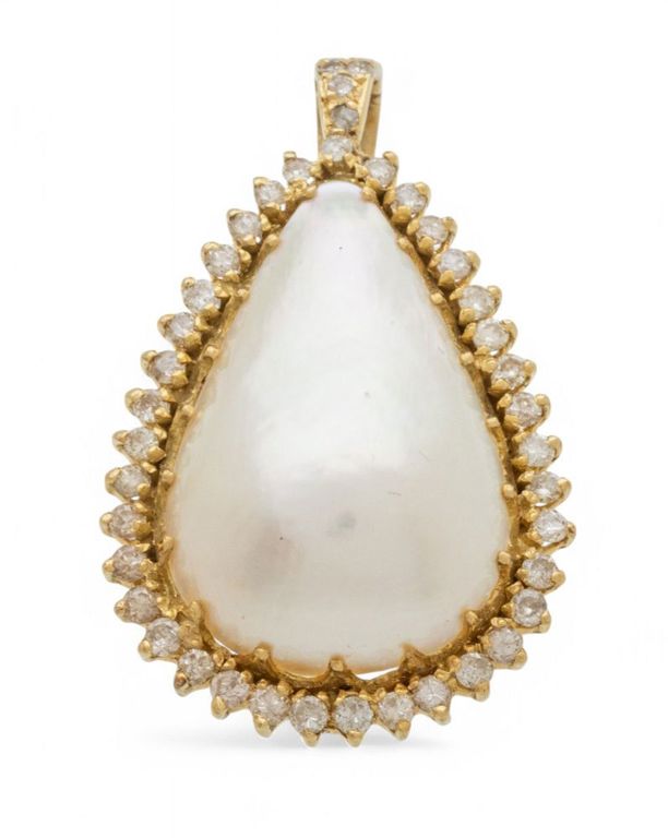 14k yellow gold pearl pendant