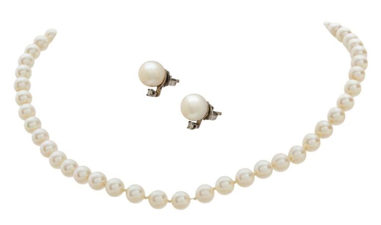 10k white gold pearl jewelry set