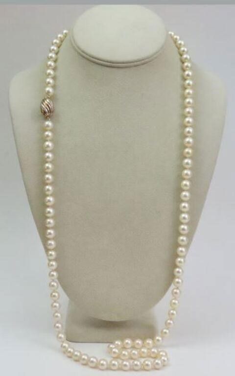 14k gold opera length pearl necklace