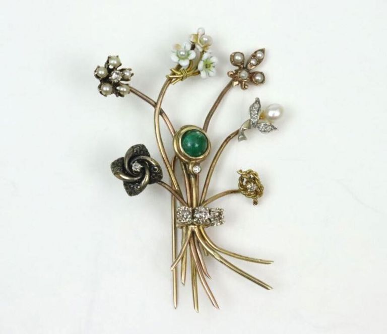 14k gold diamond and gemstone clip