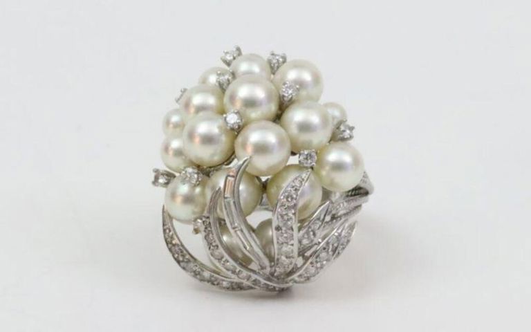 14k gold ring with pearl and diamond