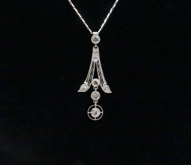 18k filigree diamond pendant on 14k chain