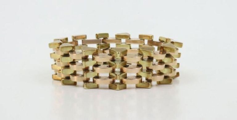 14k bicolor gold geometric bracelet