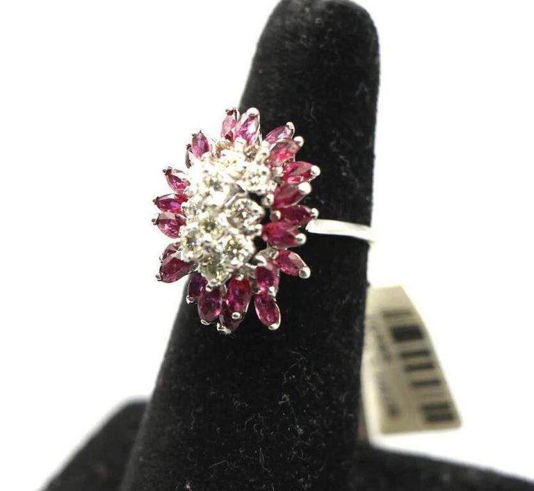 14k white gold diamond and ruby ring