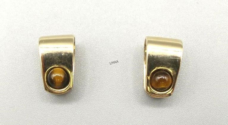 14k yellow gold tiger eye clip earrings