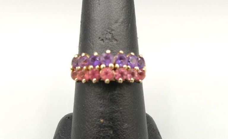 10k yellow gold amethyst and tourmaline ring