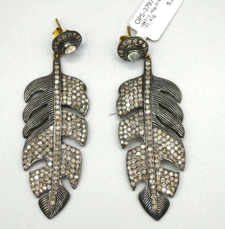 18k gold and silver diamond drop earrings