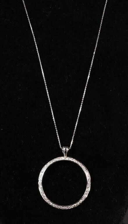 14k white gold diamond pendant on necklace