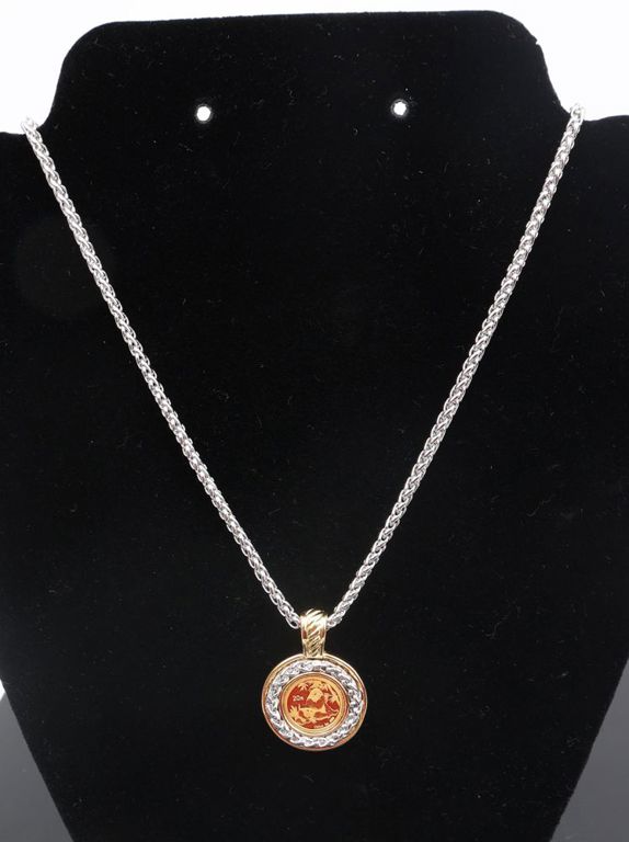Sterling silver necklace with 24k gold coin pendant