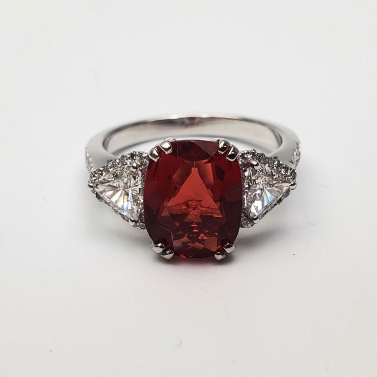 Platinum sunstone and diamond ring