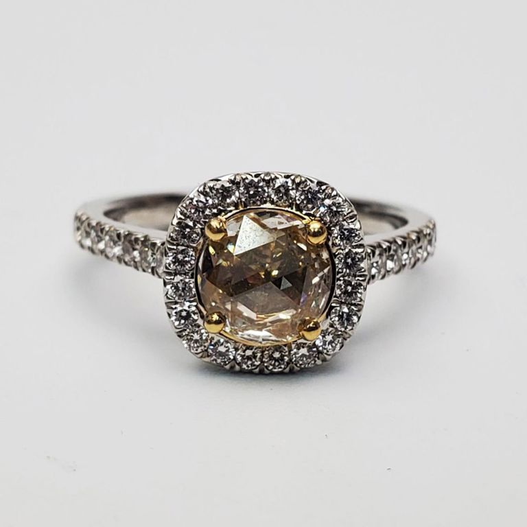 Platinum and 18k gold yellow diamond ring