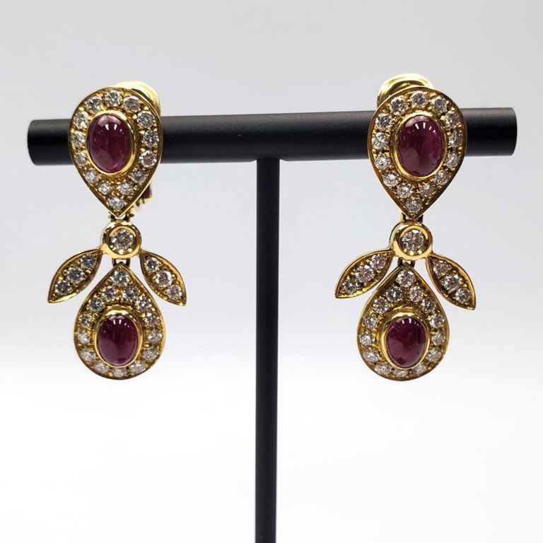18k gold ruby and diamond earrings