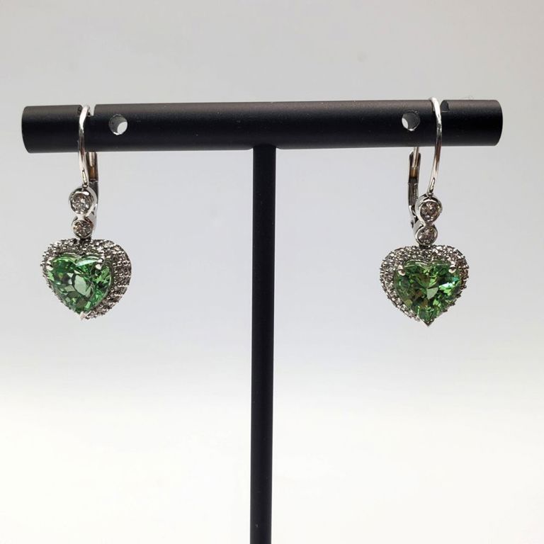 18k gold green garnet and diamond earrings