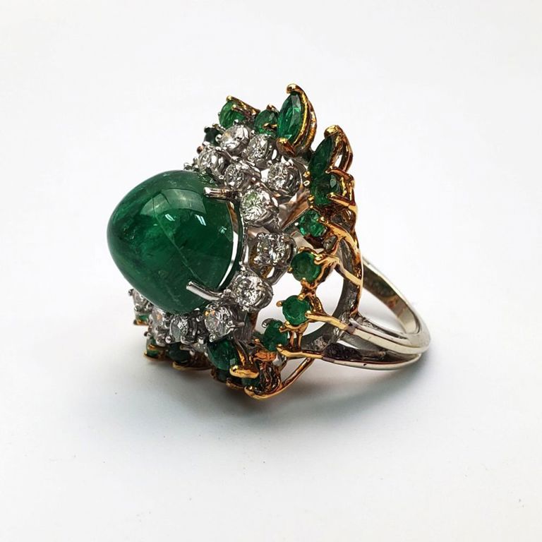 18k and 14k gold emerald and diamond ring