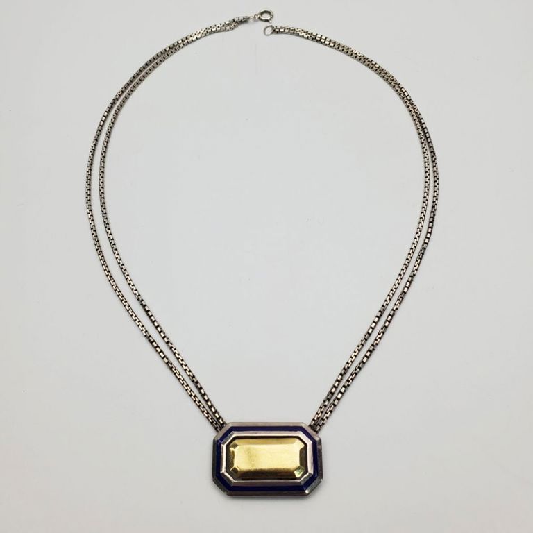 Vintage sterling silver and enamel double strand necklace