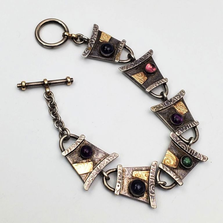 14k gold and silver semi-precious stones bracelet