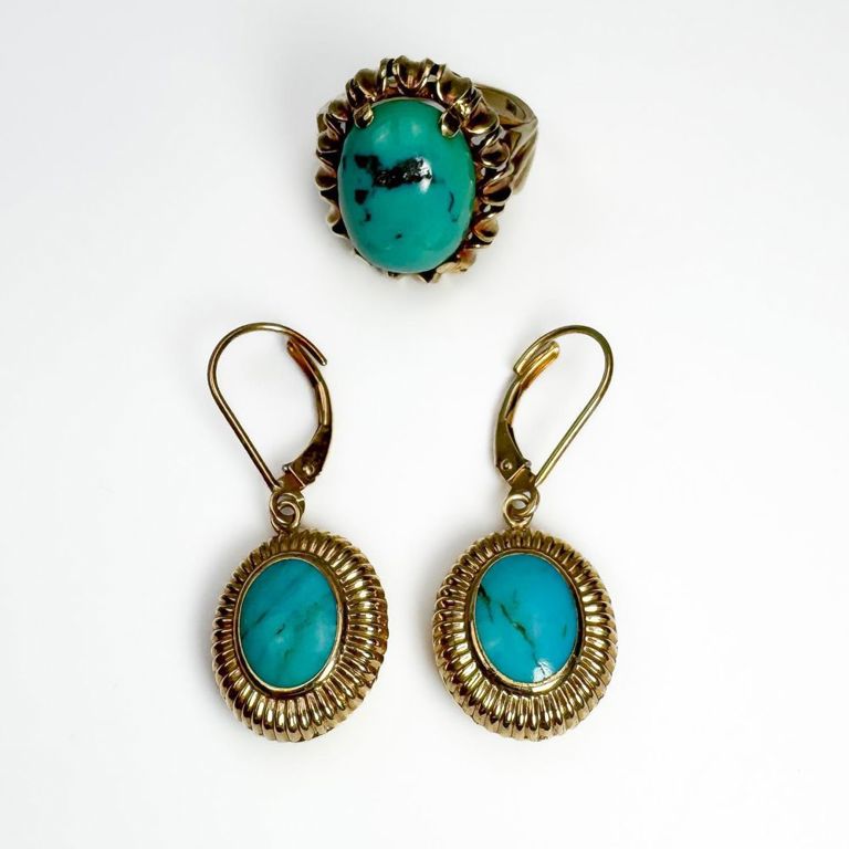 14k gold turquoise ring and earrings