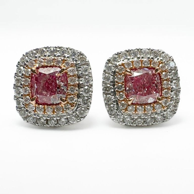 18k gold pink and white diamond earrings