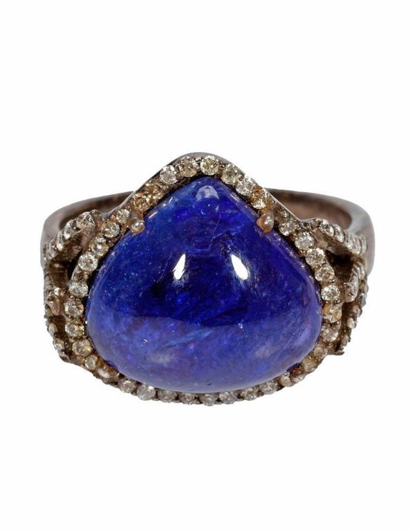 Silver tanzanite and diamond halo ring