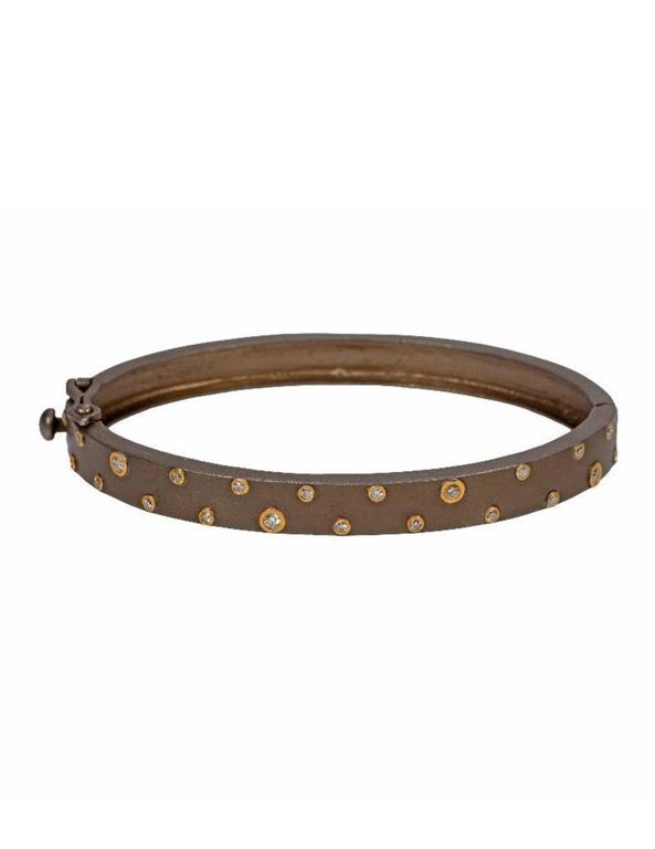 Blackened silver and 14k gold diamond bangle