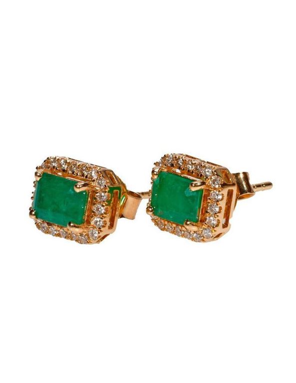 14k gold emerald and diamond stud earrings