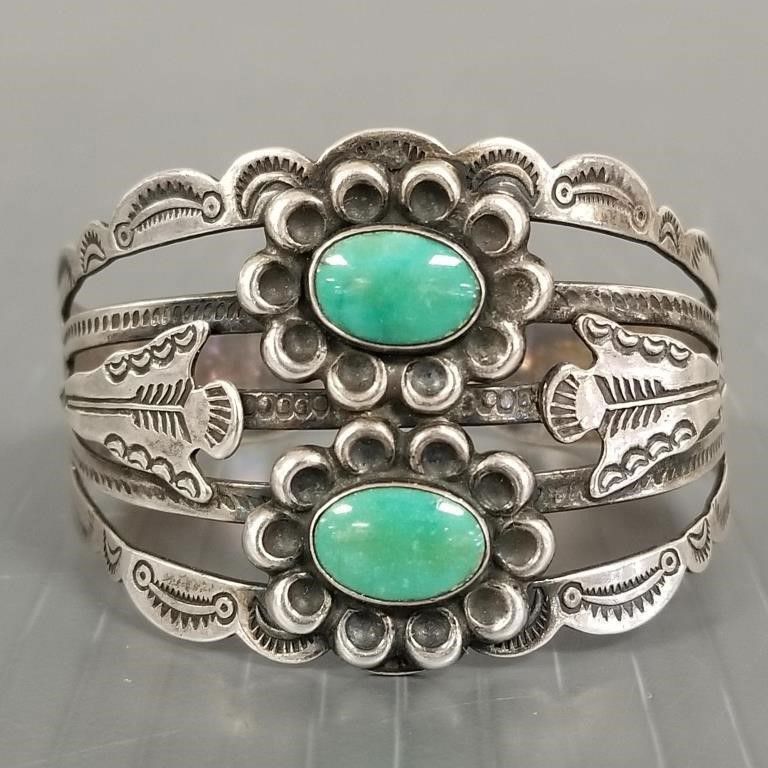 Coin silver turquoise bracelet