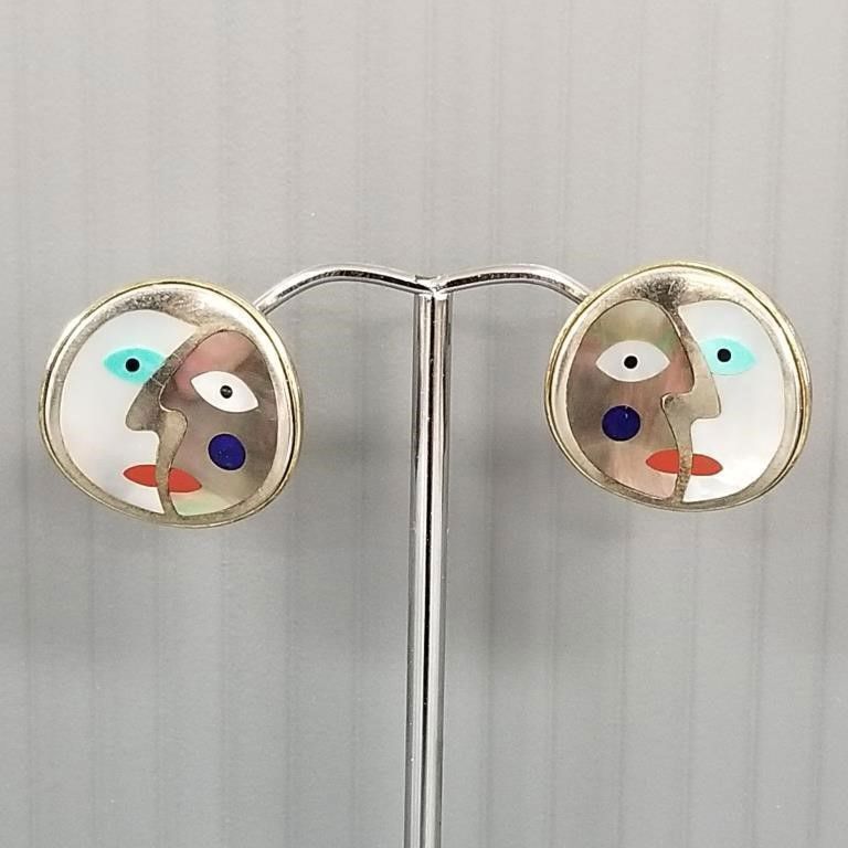 Sterling silver 18k gold inlay earrings