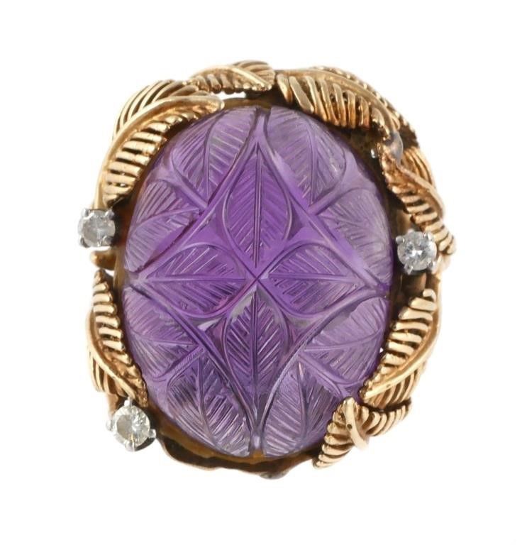 14k yellow gold diamond and amethyst ring