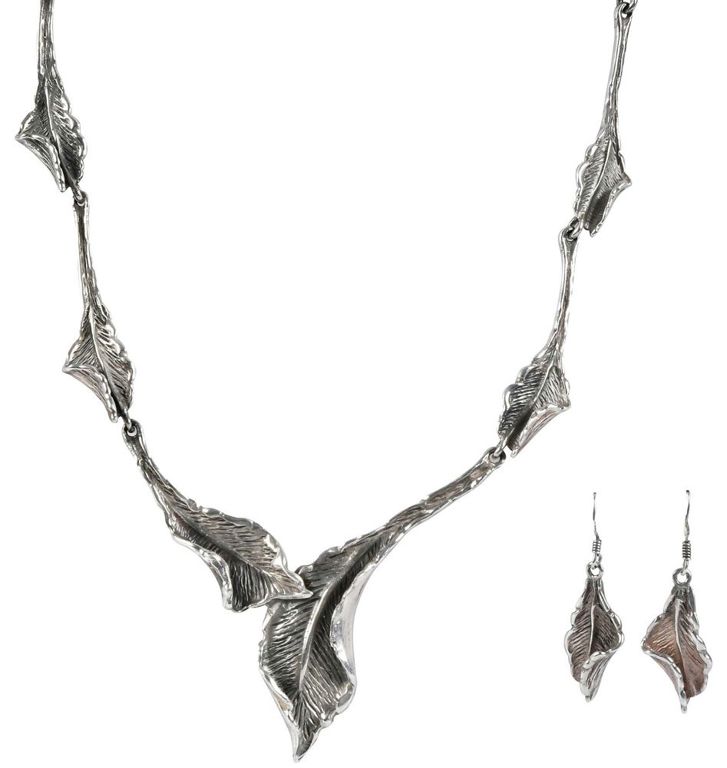 Sterling silver leaf necklace and earrings