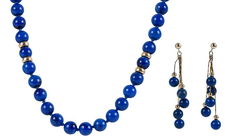 14k gold lapis lazuli necklace and earrings