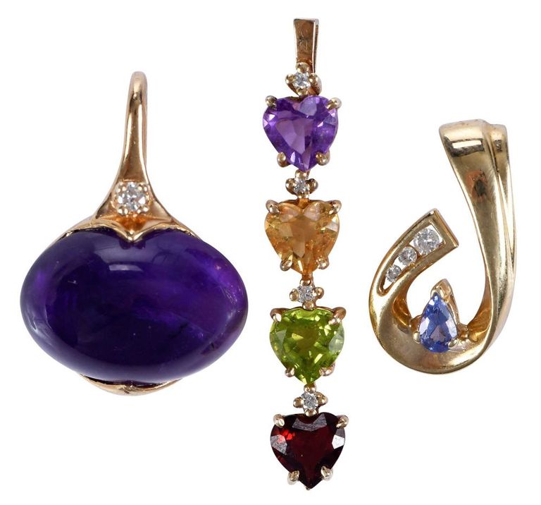 14k gold gemstone and diamond pendants