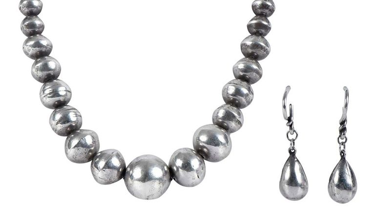 Sterling silver bead necklace and earrings