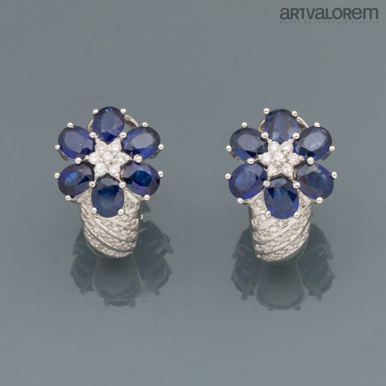 18k white gold sapphire ear clips