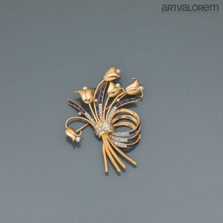 18k yellow gold diamond brooch